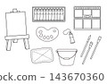 繪畫用品套裝的線描插圖 143670360