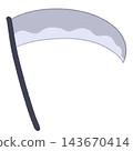 Hand-drawn illustration of a scythe, featuring a Halloween Grim Reaper motif. 143670414