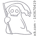 Grim Reaper line art illustration, hand-drawn Halloween character 143670419