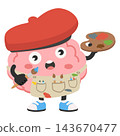 Cute Brain Character Dressed as Artist with Paintbrush and Palette 143670477