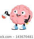 Happy Human Brain Character Holding Science Laboratory Flasks 143670481
