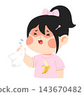 Sick Girl Sneezing and Holding Tissue with Runny Nose 143670482