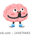 Smiling Cartoon Brain Character with Hands Clasping Together 143670483