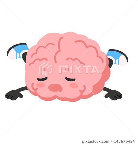 Tired Cartoon Brain Character Lying Face Down Tired Cartoon Brain Character Lying Face Down 143670484