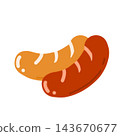 An illustration of two fragrant, grilled Wiener sausages. 143670677