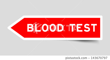 Red color arrow shape sticker label with word blood test on gray background Red color arrow shape sticker label with word blood test on gray background 143670797