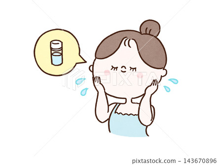 一位女士在護膚過程中,用手掌將乳液塗抹在整個臉上。 一位女士在護膚過程中,用手掌將乳液塗抹在整個臉上。 143670896