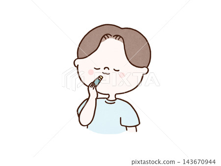 A man applying a stick-type lip balm to his lips (Men's Grooming) 143670944