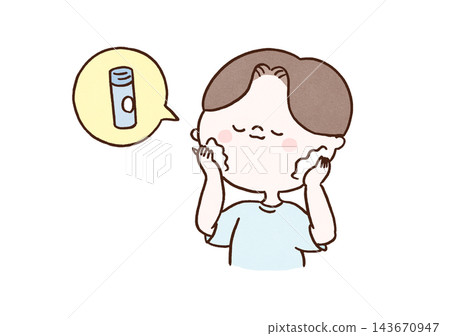 一名男子用手掌將乳液塗抹在整個臉上，這是他日常護膚程序的一部分（男士護膚）。 143670947