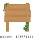 A wooden sign frame illustration featuring ivy intertwined with two posts and three planks. 143671111