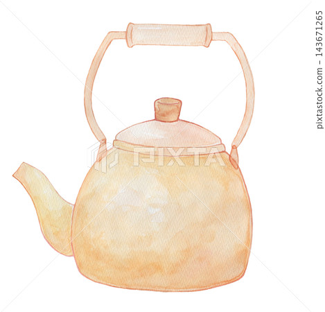 A simple kettle painted in watercolor. 143671265