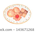 一幅水彩插畫，描繪了擺放在精美盤子上的餅乾。 143671268