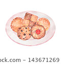 盤子上的餅乾水彩插圖 143671269