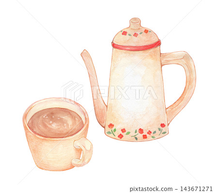 可愛的水彩茶壺和杯子 143671271