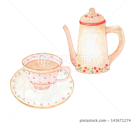 復古茶壺和茶杯 143671274