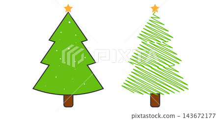 Green Christmas tree vectors set with flat design and scribble sketch styles Green Christmas tree vectors set with flat design and scribble sketch styles 143672177