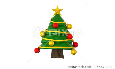 3d icon of a Christmas tree with decorations such as stars and balls 3d icon of a Christmas tree with decorations such as stars and balls 143672200