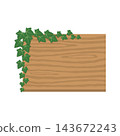 A natural woodboard frame illustration with ivy leaves intertwined along the corners. 143672243