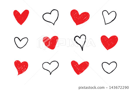 hand drawn doodle heart shape love symbol vector set 143672290