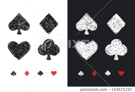 hand drawn doodle playing card suits symbols vector set hand drawn doodle playing card suits symbols vector set 143672292