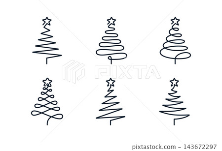 continuous line art christmas tree icon vector set continuous line art christmas tree icon vector set 143672297
