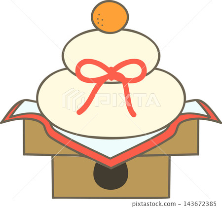 An illustration of a Kagami Mochi topped with an orange. An illustration of a Kagami Mochi topped with an orange. 143672385