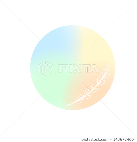 A circular background with soft pastel gradients and white leaves. 143672400