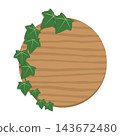 A framed illustration of a round wooden plate with ivy leaves intertwined along the edge. 143672480