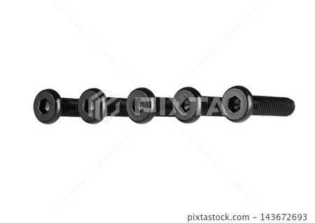 hex socket head screw in black color on isolated white background hex socket head screw in black color on isolated white background 143672693