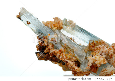 macro mineral stone aquamarine on a white background 143672746