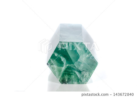 Macro mineral stone Fluorite crystal on a black background 143672840