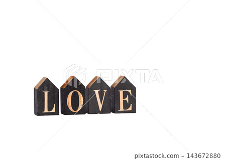 wooden cubes with the inscription Love on a white isolated background 143672880