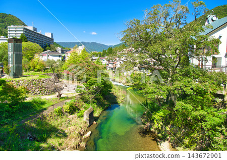 栃木縣那須鹽原市鹽原溫泉和北河的景色 栃木縣那須鹽原市鹽原溫泉和北河的景色 143672901