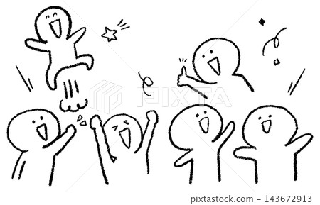 Hand-drawn line art illustrations of happy people Hand-drawn line art illustrations of happy people 143672913