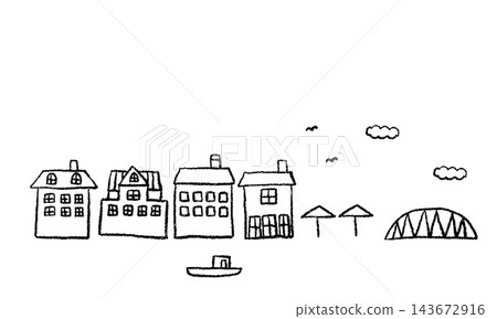 簡潔輕鬆的線條藝術風格城市景觀插畫 143672916