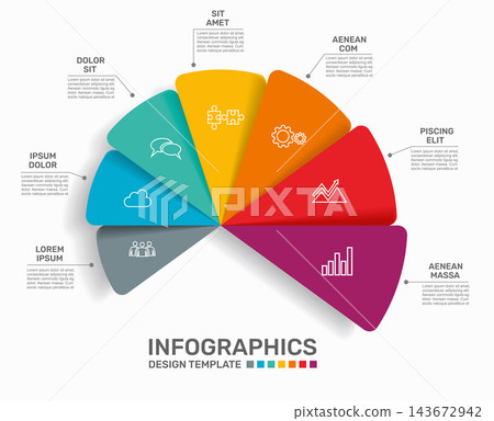 Modern business infographic template with colorful semi-circular options, icons, and text placeholders. Vector illustration. Modern business infographic template with colorful semi-circular options, icons, and text placeholders. Vector illustration. 143672942
