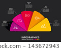 Modern business infographic template with colorful semi-circular options, icons, and text placeholders. Vector illustration. 143672943