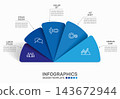 Modern business infographic template with colorful semi-circular options, icons, and text placeholders. Vector illustration. 143672944