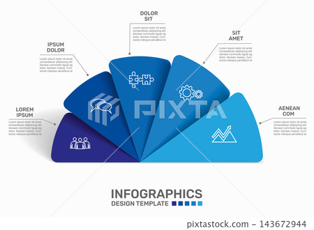 Modern business infographic template with colorful semi-circular options, icons, and text placeholders. Vector illustration. Modern business infographic template with colorful semi-circular options, icons, and text placeholders. Vector illustration. 143672944