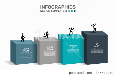Infographic design template with four growing bar steps and figures celebrating success. Vector illustration. Infographic design template with four growing bar steps and figures celebrating success. Vector illustration. 143672950