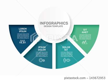 Modern business infographic template with colorful semi-circular options, icons, and text placeholders. Vector illustration. Modern business infographic template with colorful semi-circular options, icons, and text placeholders. Vector illustration. 143672953