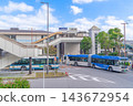 Exterior view of Makuhari-Hongo Station and Keisei Makuhari-Hongo Station, and an articulated bus running in the rotary [Makuhari-Hongo, Hanamigawa Ward, Chiba City, Chiba Prefecture] 143672954
