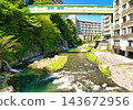 The Hoki River and Shichigen Falls in Shiobara Onsen, Nasushiobara City, Tochigi Prefecture 143672956