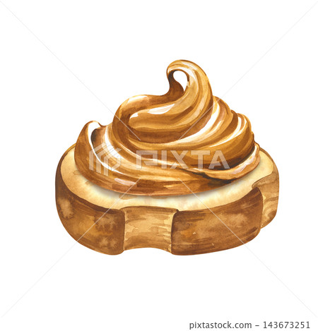 Watercolor toast with creamy peanut butter swirl isolated on white background. Perfect for breakfast menu designs, bakery branding, packaging, recipe books, and culinary art projects Watercolor toast with creamy peanut butter swirl isolated on white background. Perfect for breakfast menu designs, bakery branding, packaging, recipe books, and culinary art projects 143673251