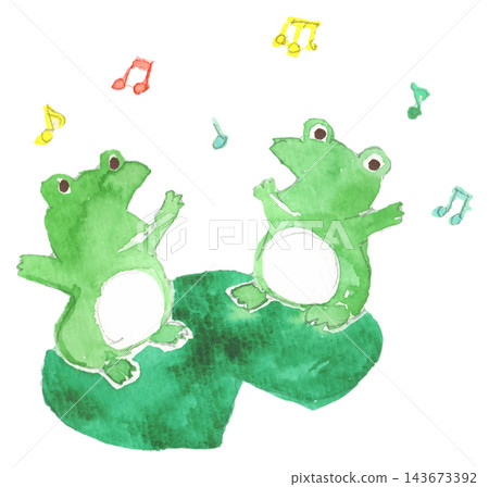 Watercolor illustration of frogs singing in a chorus Watercolor illustration of frogs singing in a chorus 143673392
