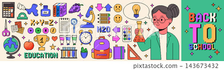 Pixel art school. Retro 8-bit game. Sticker on graduation. Icon science. Y2K stationery. Study with pencil, book. UI for kids class. Classroom supplies, teacher character. Vector garish education set Pixel art school. Retro 8-bit game. Sticker on graduation. Icon science. Y2K stationery. Study with pencil, book. UI for kids class. Classroom supplies, teacher character. Vector garish education set 143673432