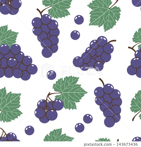 Purple Grapes and Leaves Seamless Pattern. Harvest Background. 143673436