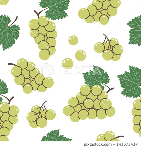 Green Grapes and Leaves Seamless Pattern. Harvest Background. 143673437