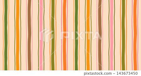Wavy uneven vertical autumn stripes vector seamless pattern in warm earthy tones, Rustic stripe fall background for clothing, home decor and textiles Wavy uneven vertical autumn stripes vector seamless pattern in warm earthy tones, Rustic stripe fall background for clothing, home decor and textiles 143673450
