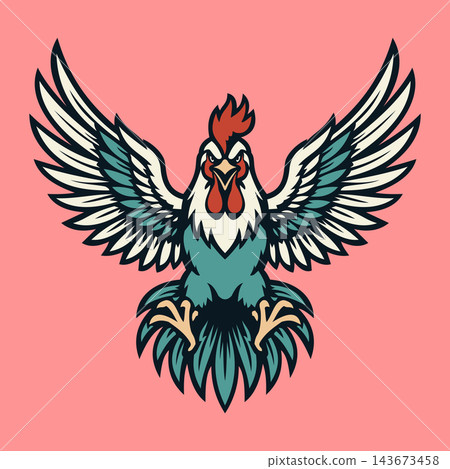 Aggressive Rooster Cock Fighting Bird Vector Illustration 143673458